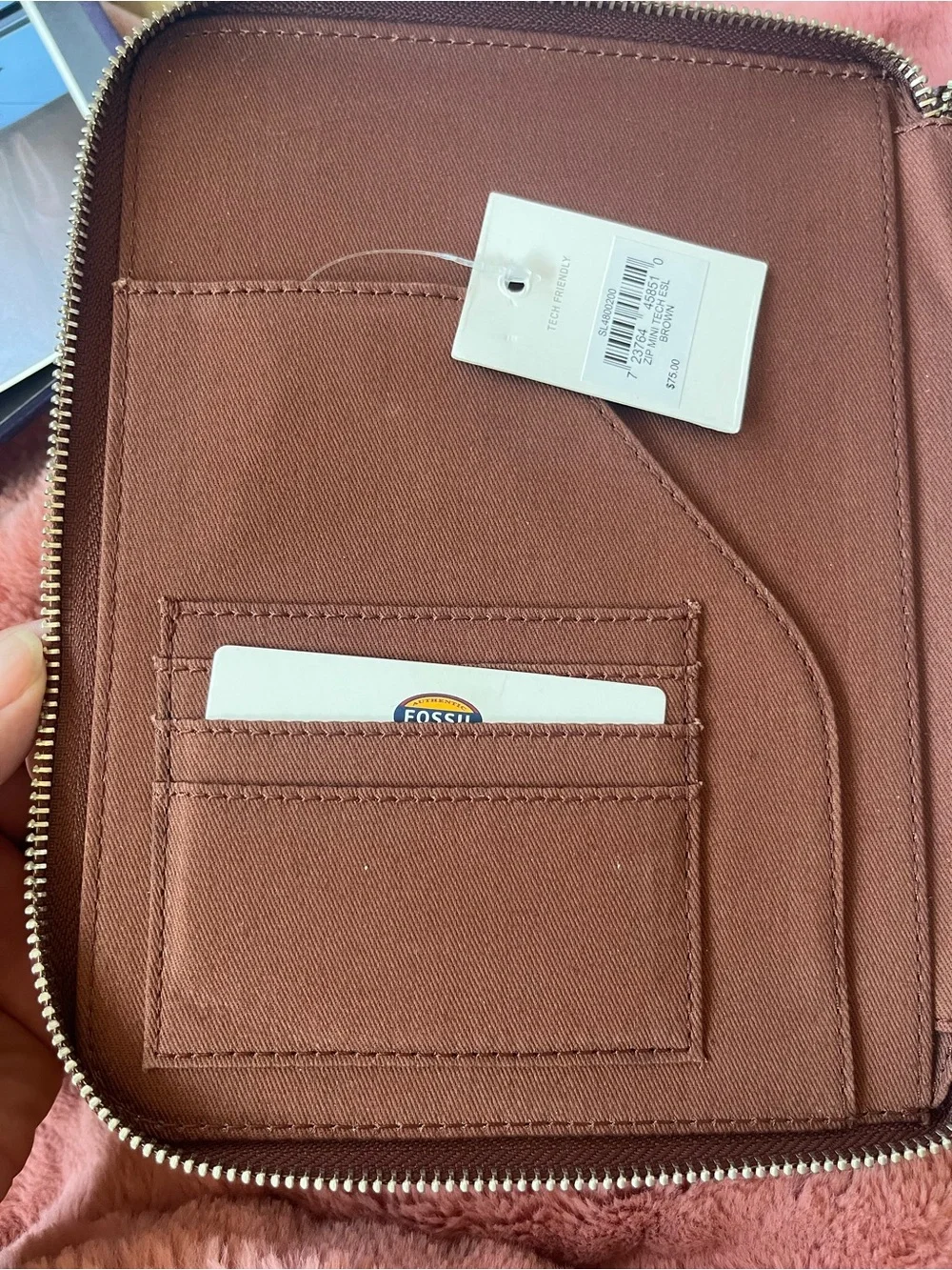 Fossil Brown Leather Zipfolio for Men - Classic Organizer